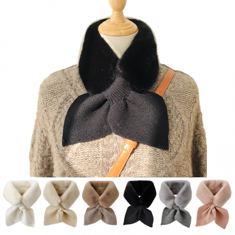 나프커 블랙 페이크퍼 목도리 넥워머 리본 고리 니트 머플러 겨울 방한 보온 퍼목도리 페이크밍크 털목도리