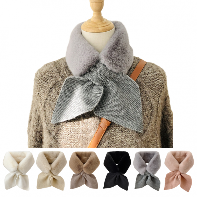 나프커 그레이 페이크퍼 목도리 넥워머 리본 고리 니트 겨울 방한 머플러 털 퍼목도리 페이크밍크 털목도리