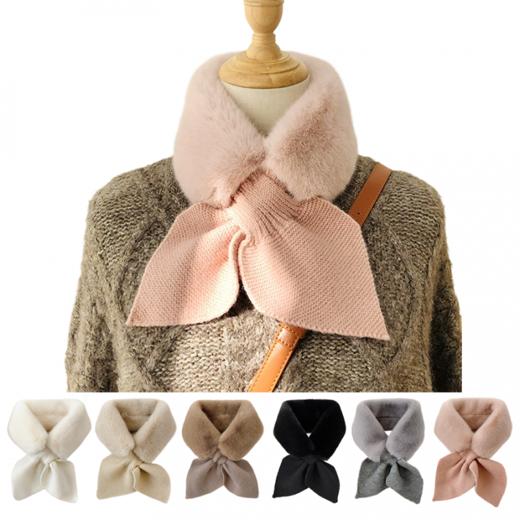 나프커 핑크 페이크퍼 목도리 머플러 넥워머 리본 고리 니트 퍼목도리 겨울 방한 보온 페이크밍크 털목도리