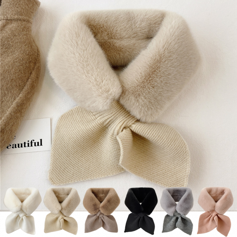 나프커 화이트 목도리 넥워머 털 페이크퍼 리본 고리 니트 머플러 겨울방한 퍼목도리 페이크밍크 털목도리