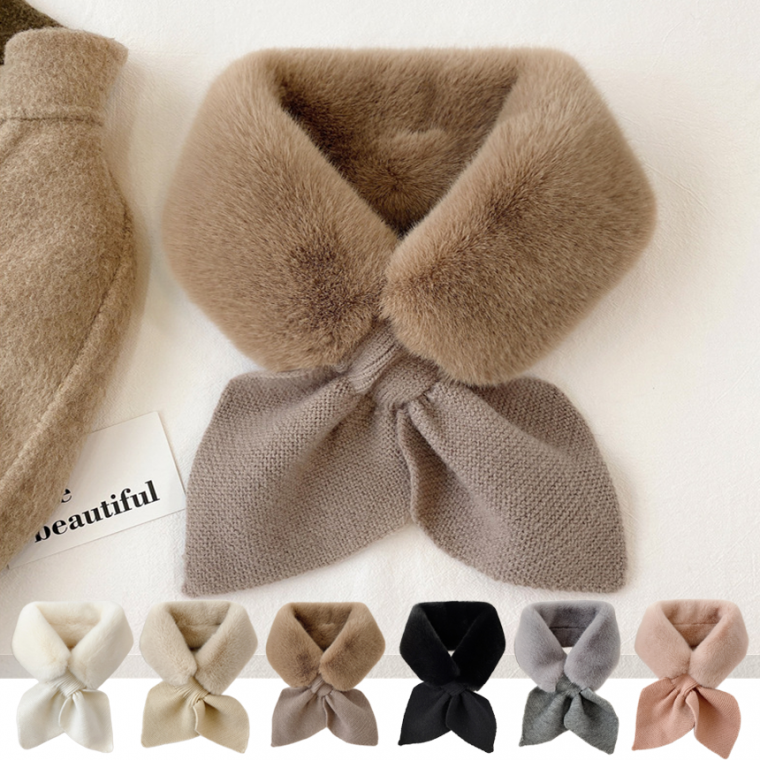 나프커 브라운 겨울 목도리 넥워머 털 페이크퍼 리본 고리 니트 머플러 방한 퍼목도리 페이크밍크 털목도리