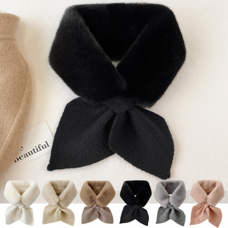 나프커 블랙 겨울 목도리 머플러 털 페이크퍼 리본 고리 니트 넥워머 방한 퍼목도리 페이크밍크 털목도리