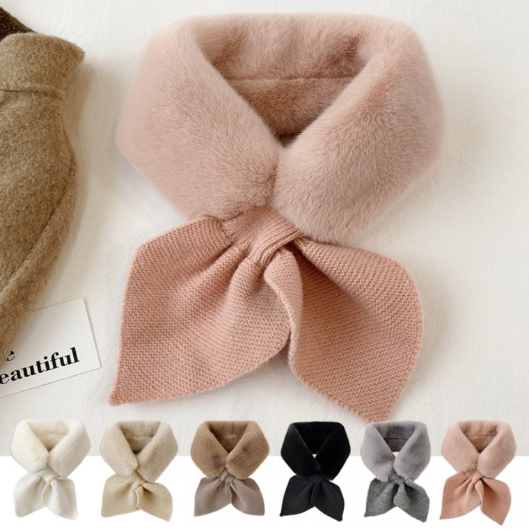 나프커 핑크 겨울 페이크퍼 목도리 머플러 리본 고리 니트 넥워머 방한 털 퍼목도리 페이크밍크 털목도리