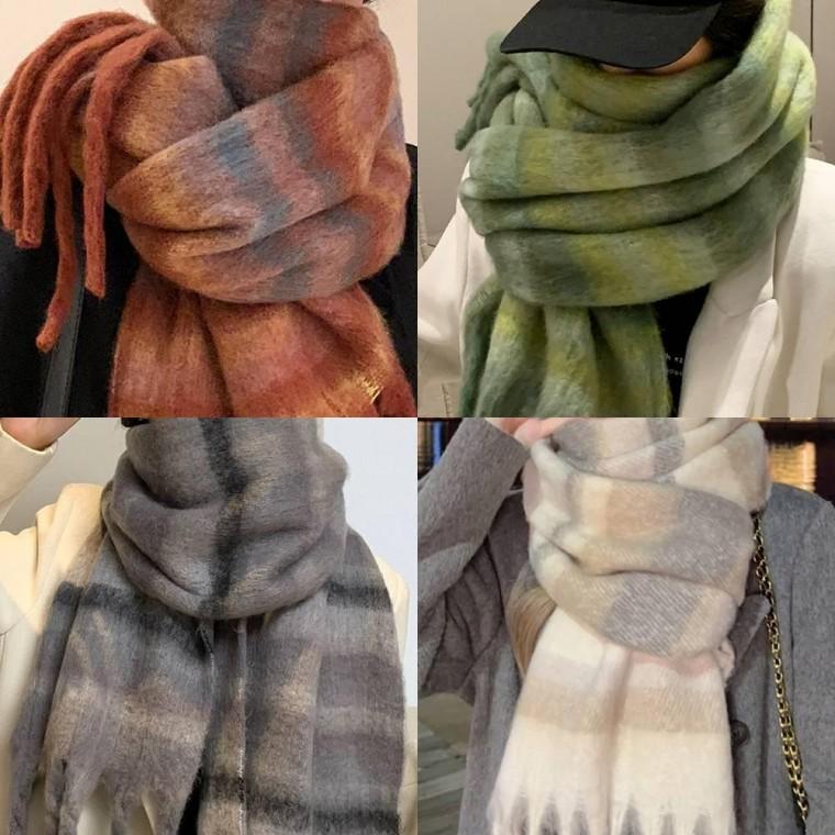 목도리 체크목도리 앙고라무지개체크빅머플러 넥워머