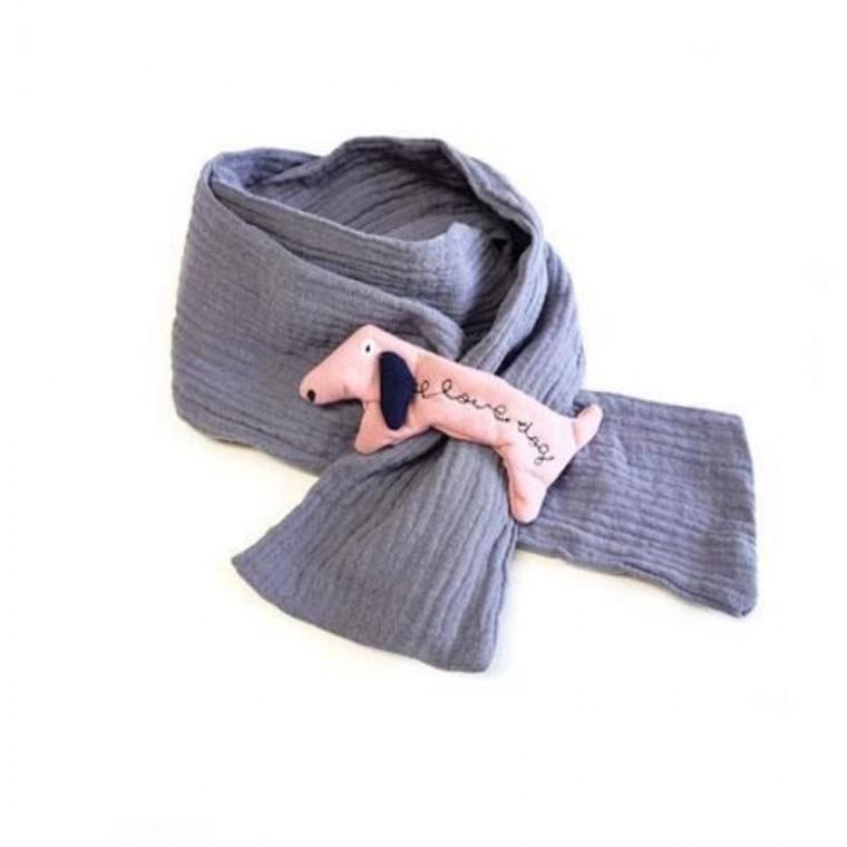 아동목도리 넥워머 강아지거즈머플러 그레이 스카프 어린이 아동 유아 목도리 스카프빕