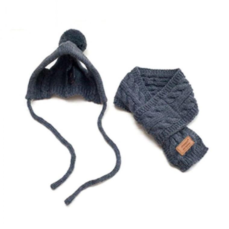 강아지 모자 목도리 그레이 S 1SET 애견 외출 산책 군밤 겨울산책 강아지 세트 머플러 모자 애견