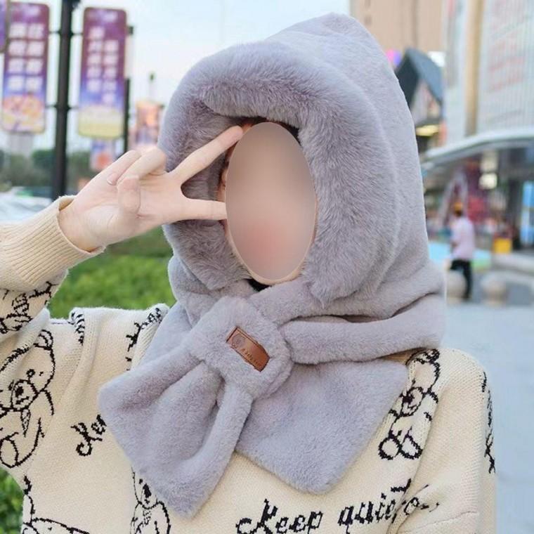 여성패딩조끼 밍크털 후드 목도리 방한모자 머플러 일체형 패딩조끼