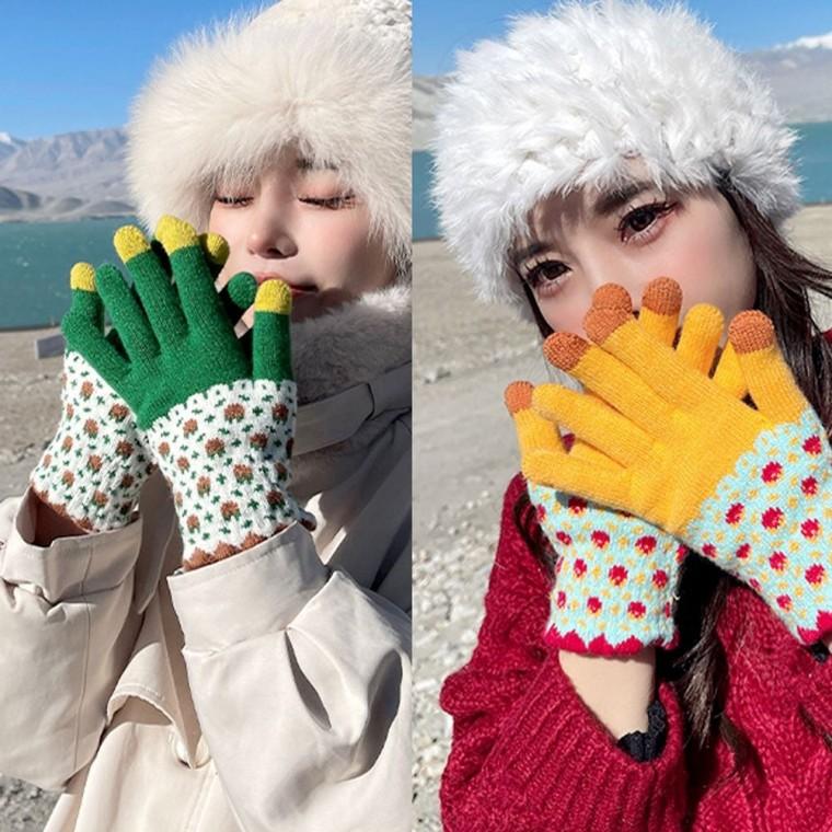 귀여운 여성 스마트 터치 장갑 폰 겨울 울 손가락 커플장갑 겨울