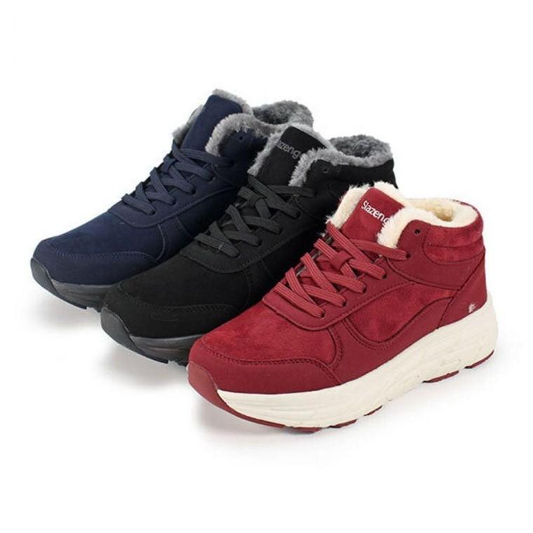 남녀공용 인조가죽 워킹화 겨울신발 전체 인조퍼 4CM굽 키높이 워킹화 미끄럼방지 따뜻한신발 겨울외출화