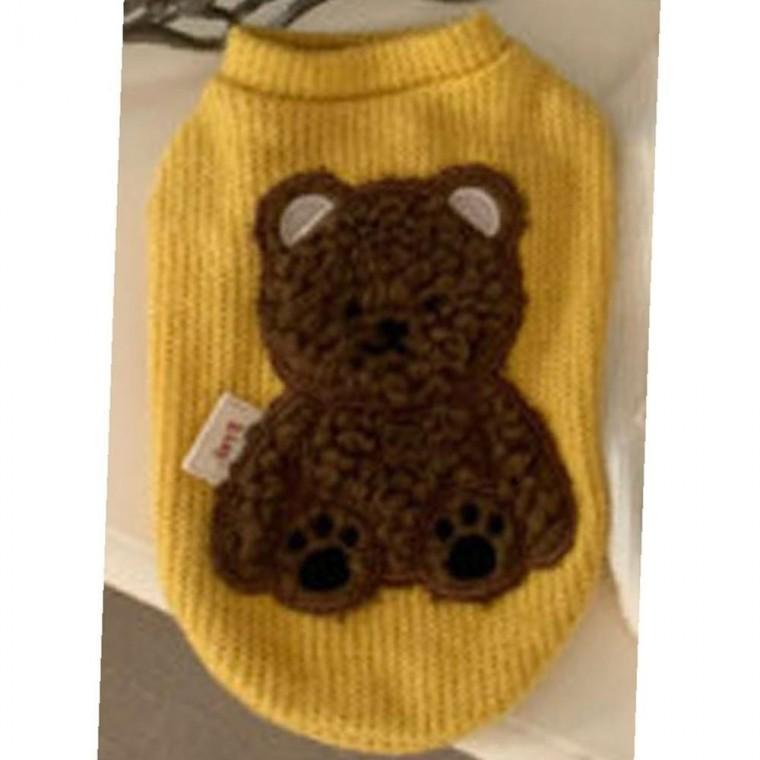 강아지 곰돌이 초간편 와펜 반팔 니트티 머스타드 1P 겨울