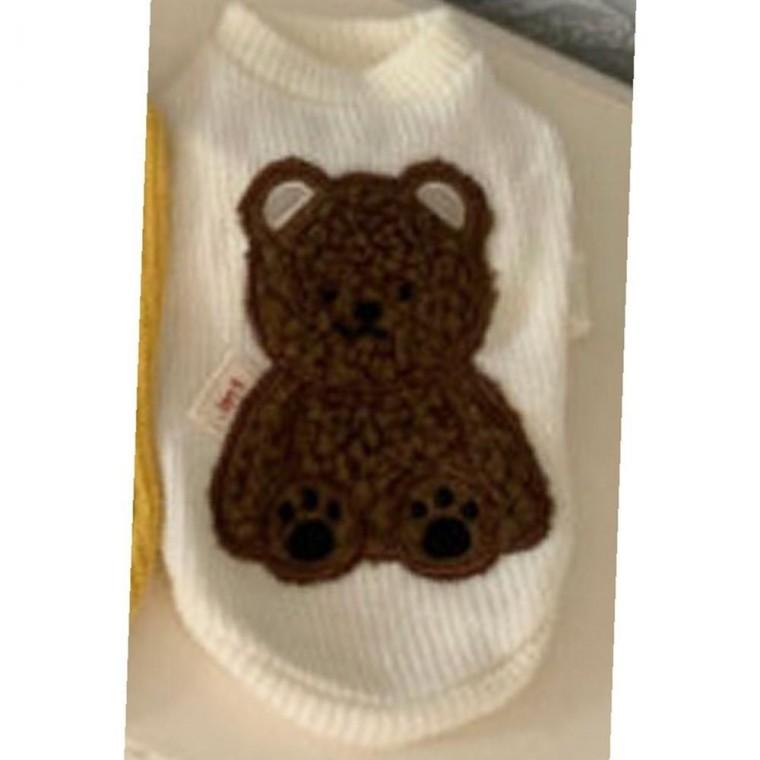 강아지 곰돌이 퀵 와펜 반팔 니트티 아이보리 1P 겨울