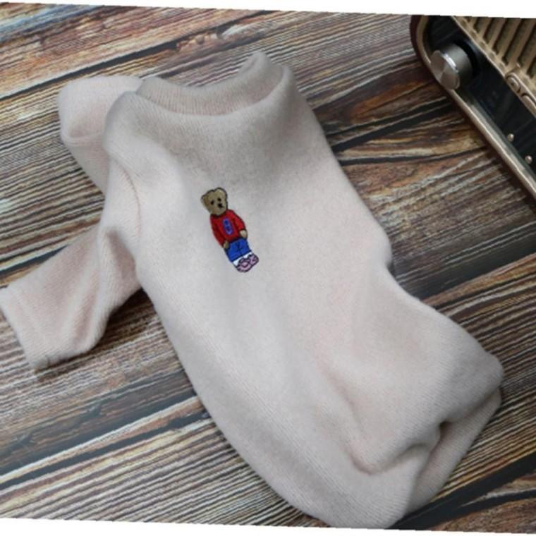 강아지 곰돌이 케어 니트 반팔티 베이지 1P 겨울 보온 외출