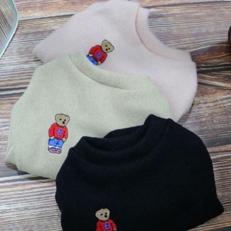 강아지 곰돌이 고품질 니트 반팔티 핑크 1P 겨울 보온 외출