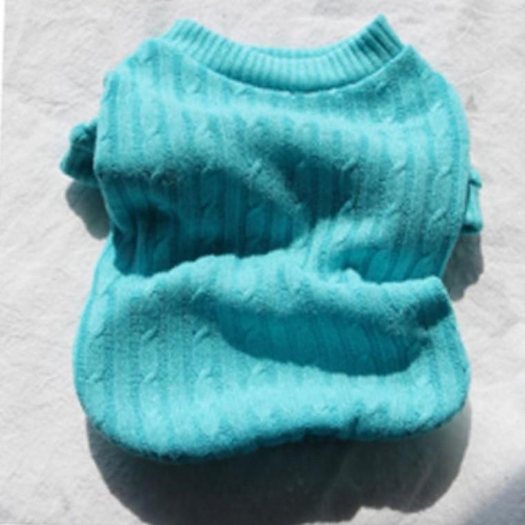강아지 꽈배기 아웃도어 짜임 니트 반팔티 블루 1P 겨울 보온