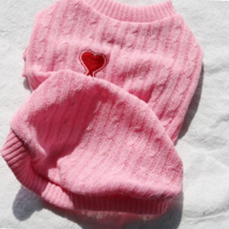강아지 하트 풀세트 꽈배기 니트 반팔티 핑크 1P 겨울 보온