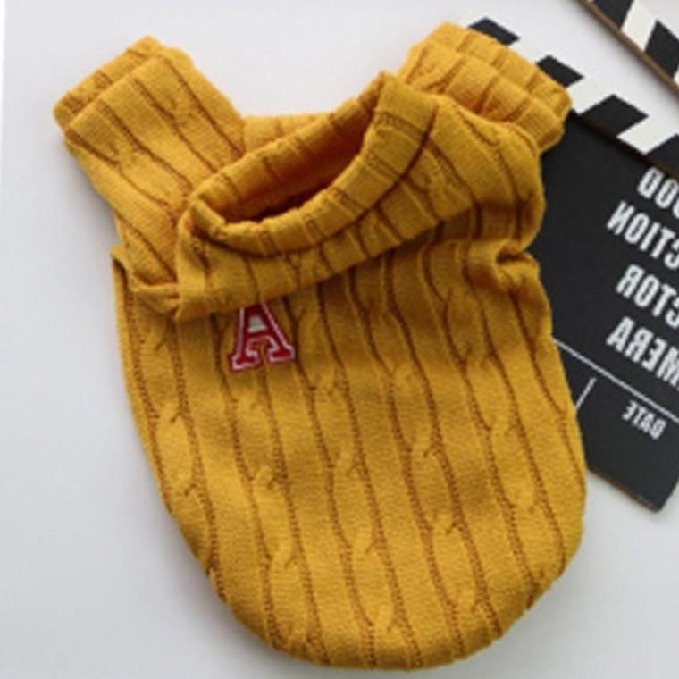 강아지 하트 미니멀 반팔 니트티 머스타드 1P 겨울 티셔츠