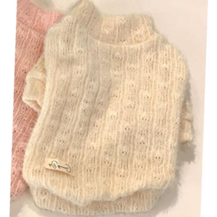 강아지 컬러 클린 단추 니트 반팔티 옐로우 1P 겨울 티셔츠