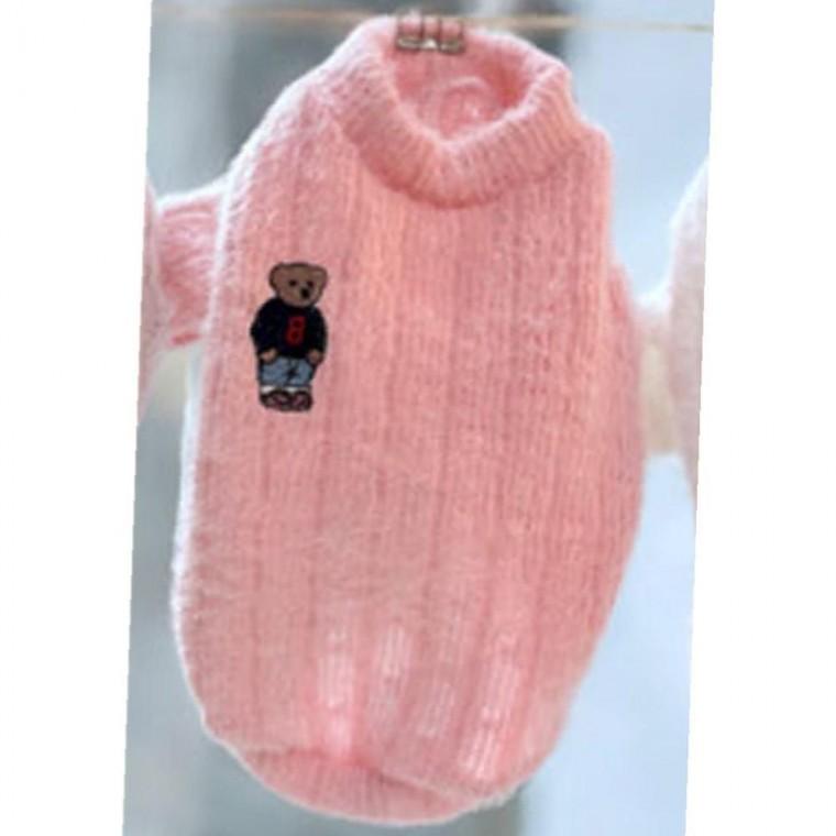 강아지 테디베어 고탄성 니트 반팔티 핑크 1P 티셔츠 겨울