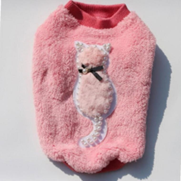 강아지 캣리본 히트 뽀글이 반팔티 핑크 1P 겨울 티셔츠