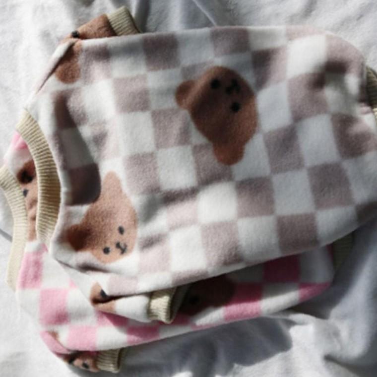 강아지 체크 프로급 곰돌이 반팔티 핑크 3XL 1P 겨울 티셔츠