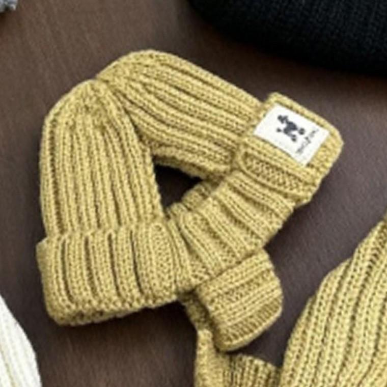 강아지 골지 쿼드 비니 모자 베이지 1P 겨울 니트 패션