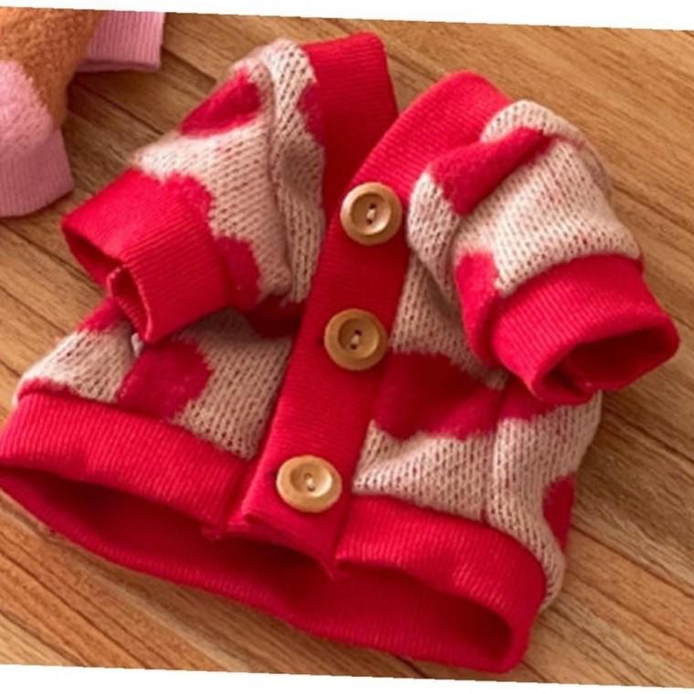 강아지 하트 고효율 단추 니트 가디건 레드 1P 겨울 아우터