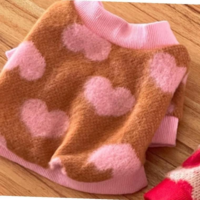 강아지 하트 기능성 단추 니트 가디건 브라운 1P 겨울 아우터
