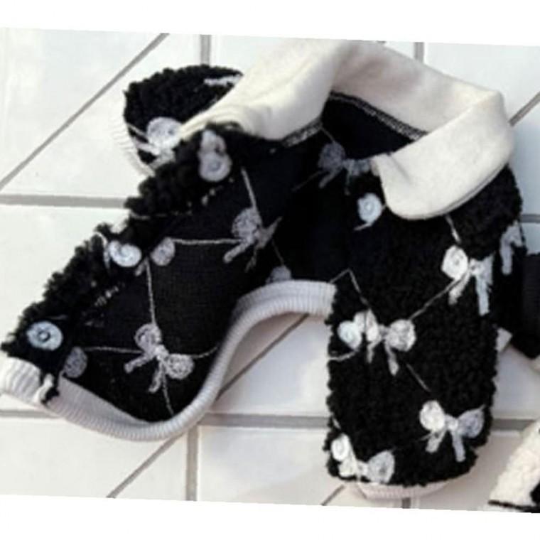 강아지 리본 베스트 카라 가디건 블랙 1P 똑딱이 아우터 겨울