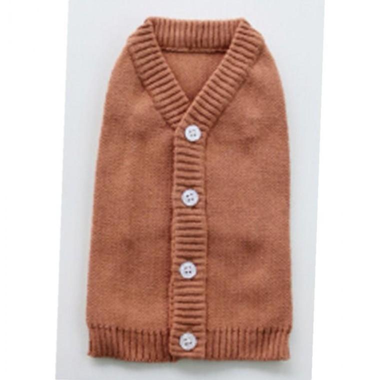 강아지 심플 저소음 단추 가디건 브라운 1P 간절기 외투 겨울