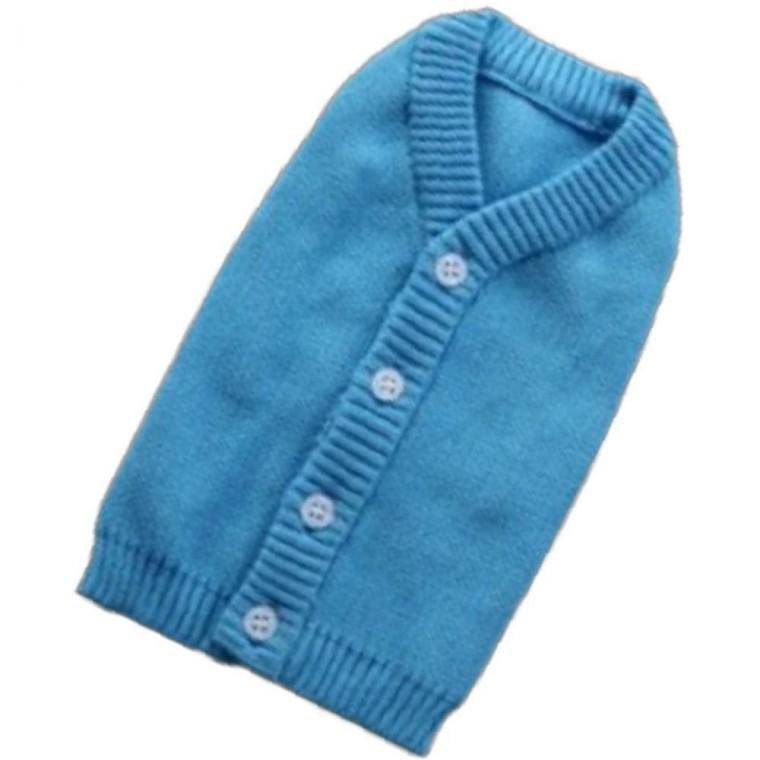 강아지 심플 내수 단추 가디건 블루 1P 간절기 외투 겨울