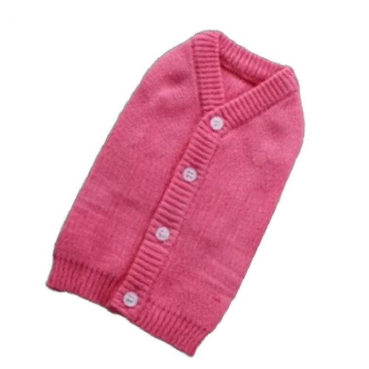 강아지 심플 컴팩트 단추 가디건 핑크 1P 간절기 외투 겨울