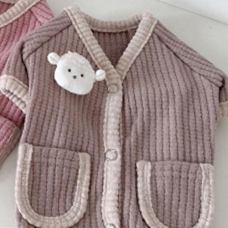 강아지 포켓 강화형 똑딱이 양뱃지 가디건 베이지 1P 겨울