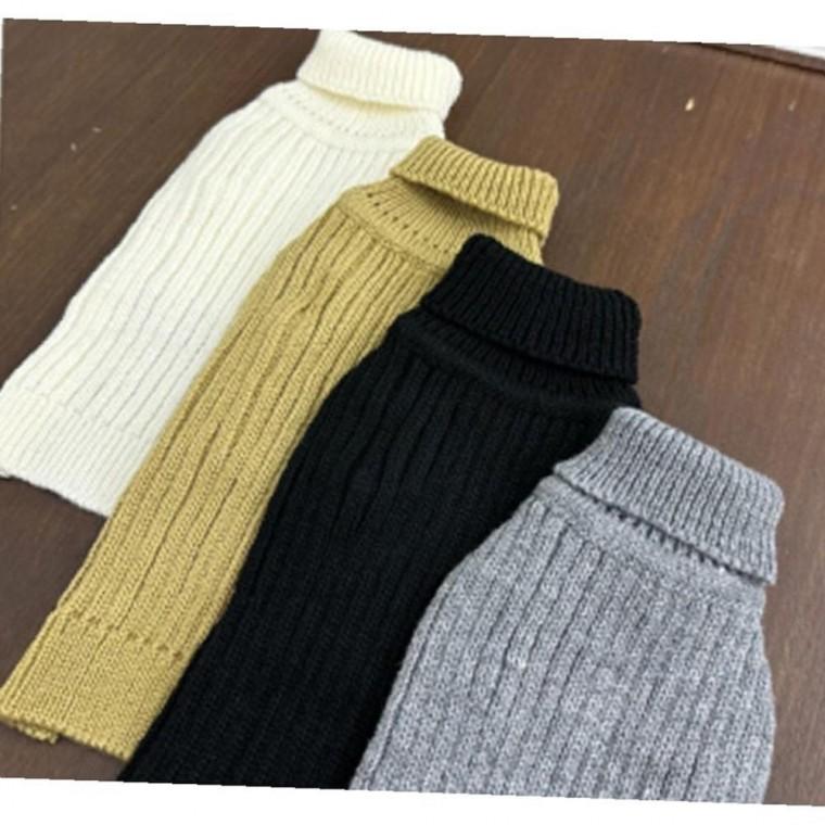 강아지 골지 프리미엄 목폴라 니트티 그레이 1P 겨울 보온 외출