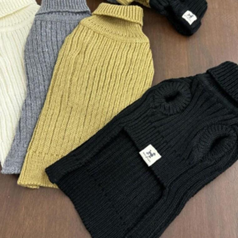 강아지 골지 프리미엄급 목폴라 니트티 블랙 1P 겨울 보온 외출