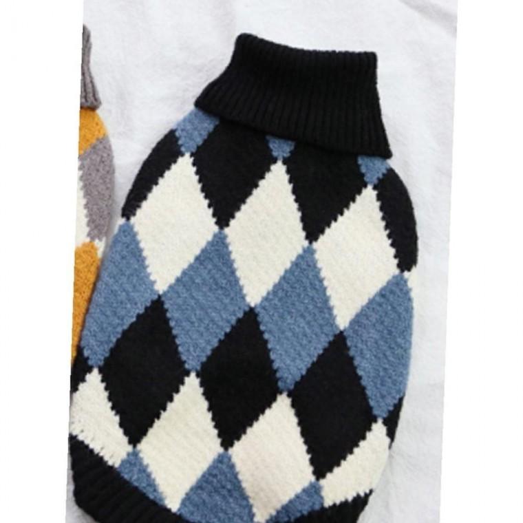 강아지 아가일 하이브리드 패턴 목폴라 니트티 네이비 1P 겨울