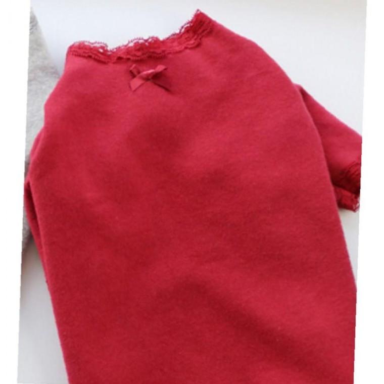 강아지 리본 듀얼 레이스 내복 레드 3XL 1P 겨울 티셔츠