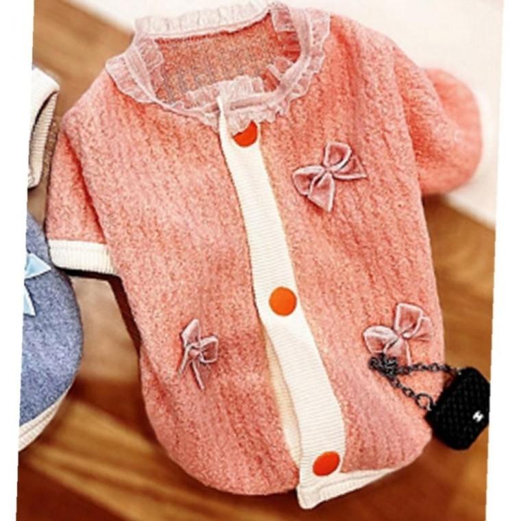 강아지 레이스 NEW 리본 똑딱이 가디건 핑크 2XL 1P 겨울
