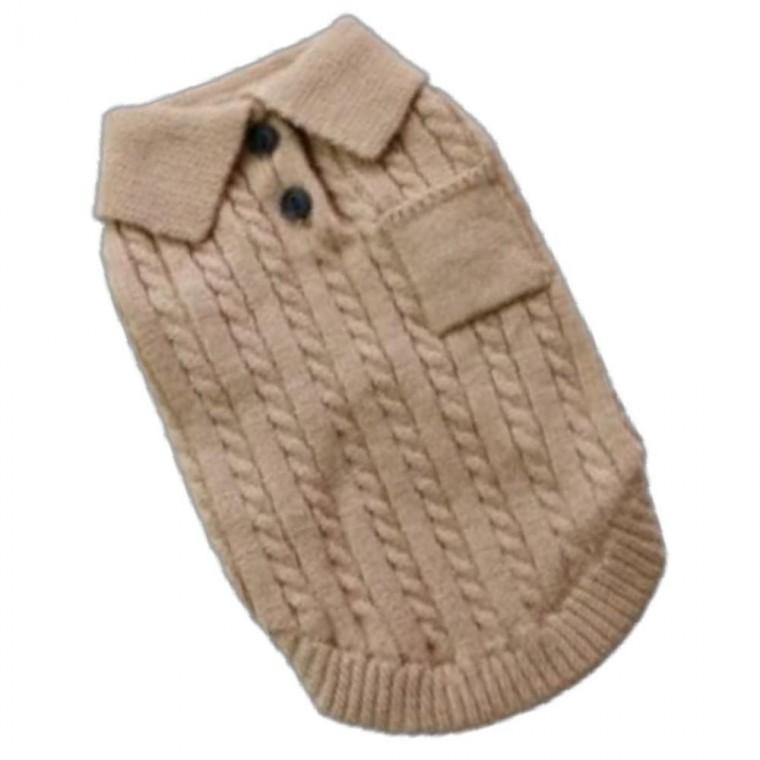 강아지 꽈배기 오리지널 짜임 단추 니트티 베이지 2XL 1P 겨울