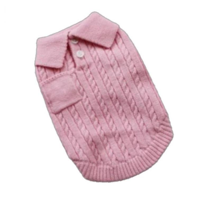 강아지 꽈배기 프로 짜임 단추 니트티 핑크 3XL 1P 겨울