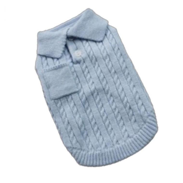 강아지 꽈배기 에코 짜임 단추 니트티 블루 2XL 1P 겨울
