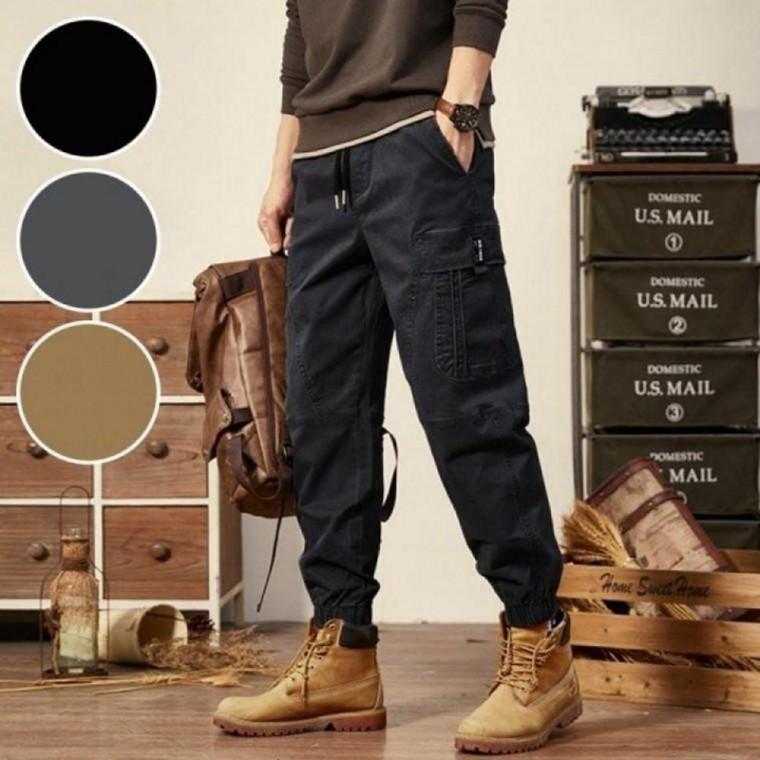 남성 와이드 조거 포켓 사계절 작업 바지 카고 팬츠 겨울 카고팬츠 모자 바지 남자 아기 솜 남성패딩