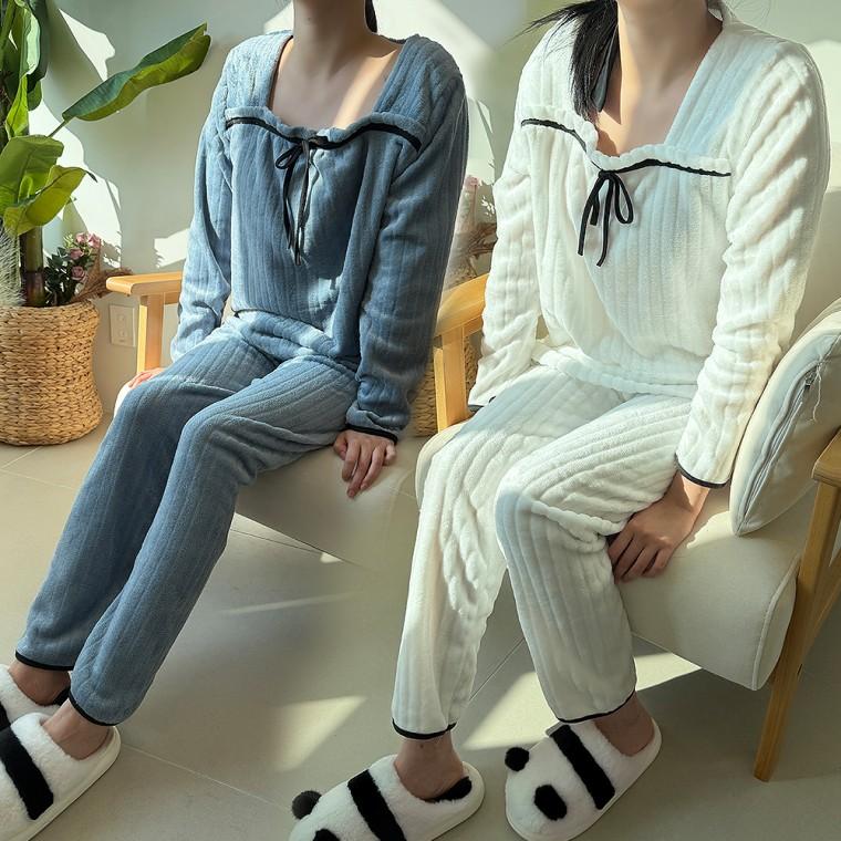 퓨어엠보리본잠옷 파자마 수면바지 홈웨어 겨울극세사