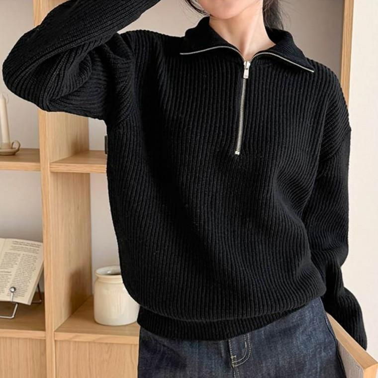 여자 여성 긴팔 니트 티 반집업 기본 베이직 데일리 캐주얼 카라 봄 가을 겨울 레이어드 데이트 러블리 일