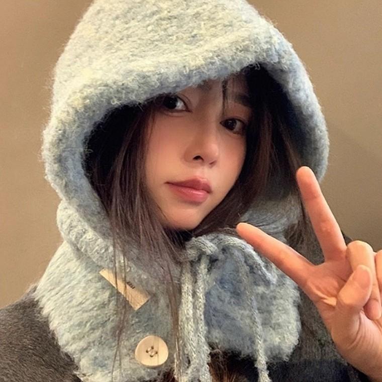 겨울 여자 니트 후드형 방한 워머 바라클라바