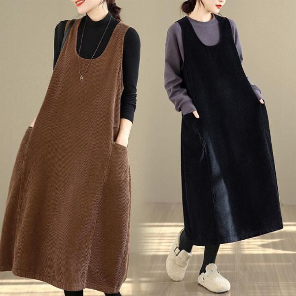 은창]군살순삭 골덴 뷔스티에 원피스 치마 롱원피스 봄 가을 겨울 간절기 여성 루즈핏 원피스 데일