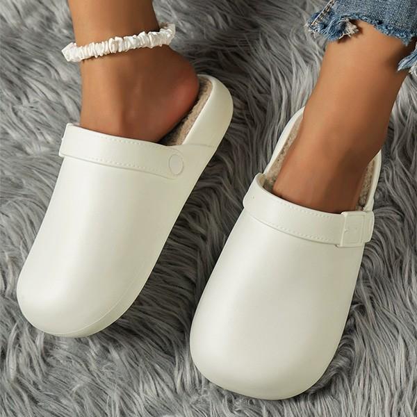 여성 퍼안감 스트랩 클로그 슬리퍼 겨울 데일리화