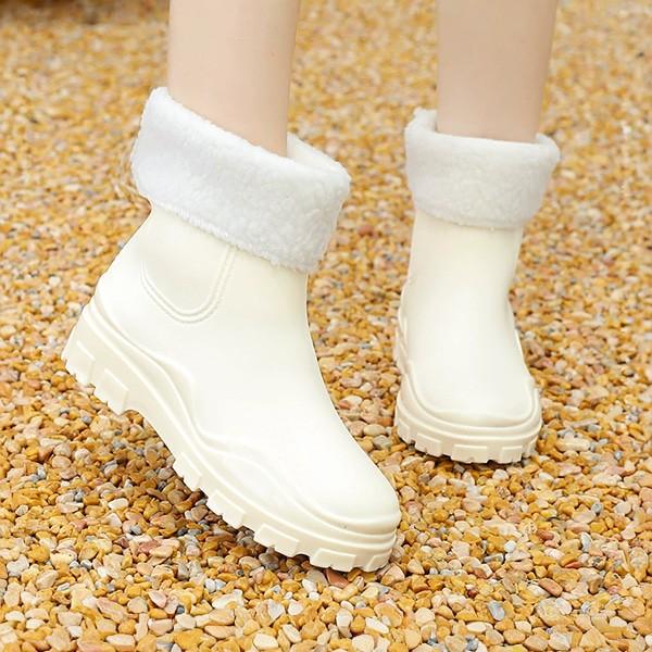 여성 화이트 방한 레인부츠 털 안감 방수 장화 겨울 눈길 신발