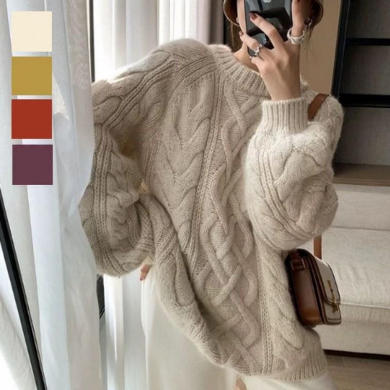 꽈배기 겨울 여자 오버핏 데일리룩 니트 따뜻한