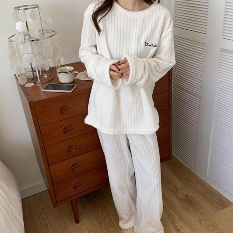 잠옷 따뜻한 한겨울 극세사 골지 수면잠옷 세트 여자