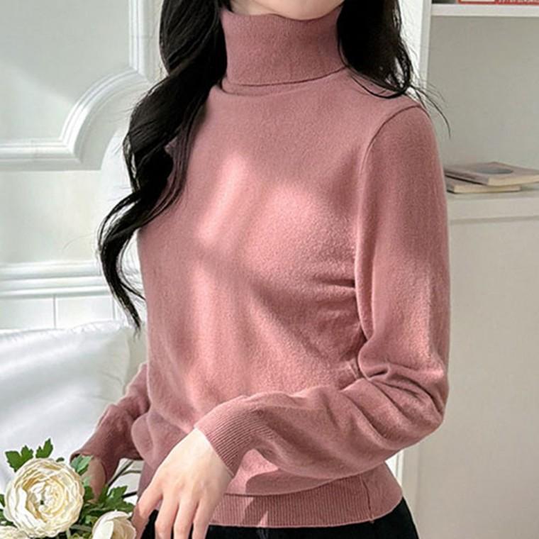 여성 여자 목폴라 목티 긴팔 겨울 이너 캐주얼 기본 베이직 데일리 터틀넥 컬러 무지 일상 심플 레이어드